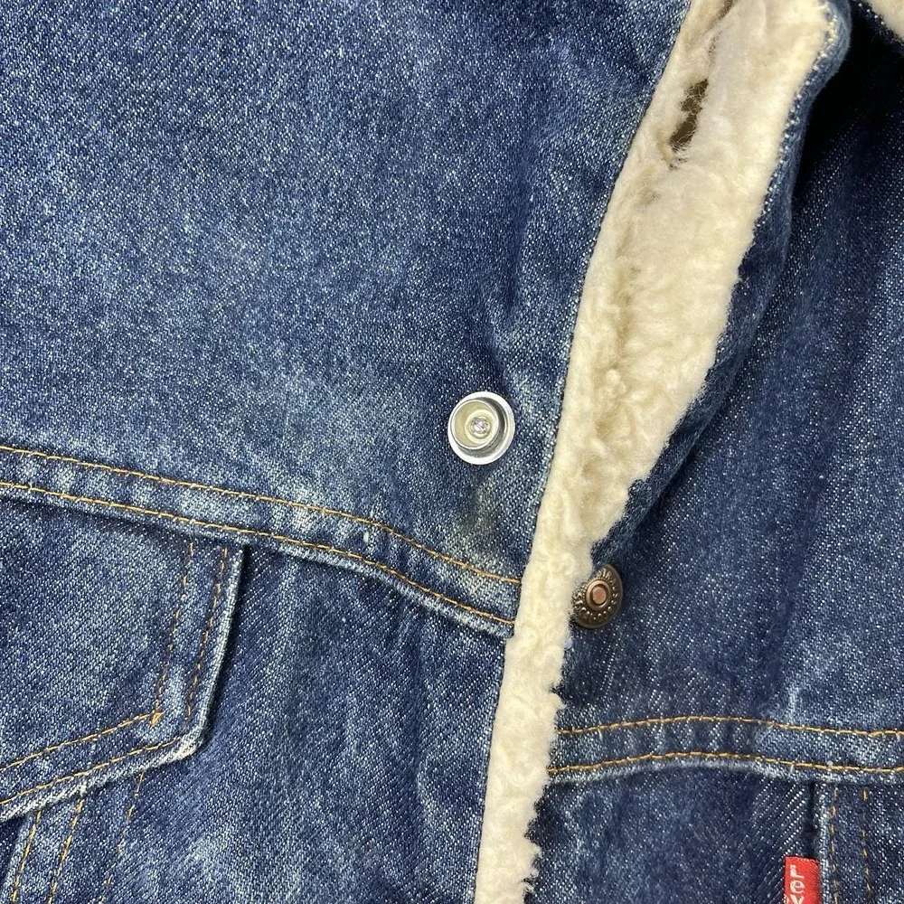Vintage Levi's Denim Trucker Jacket Sherpa Lined USA 80's San Francisco Sz 42R